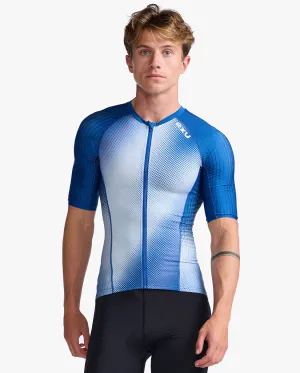 2XU Men's Aero Sleeved Tri Top - Surf/White