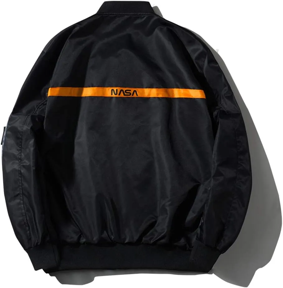 acelyn Men NASA MA-1 Bomber Flight Jacket - Zip Up USA Flag Military Lightweight Windbreaker Coat With Pocket