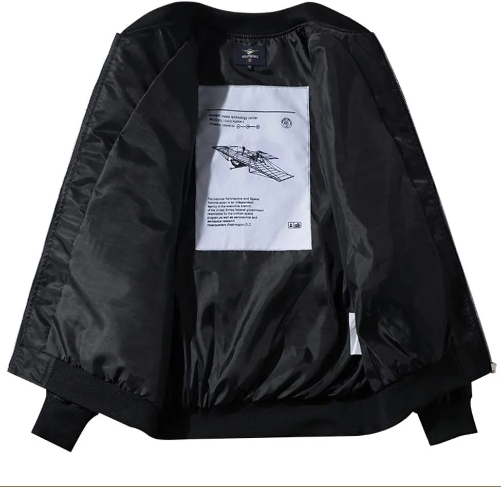 acelyn Men NASA MA-1 Bomber Flight Jacket - Zip Up USA Flag Military Lightweight Windbreaker Coat With Pocket