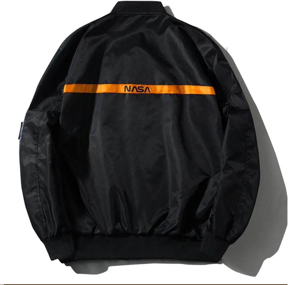 acelyn Men NASA MA-1 Bomber Flight Jacket - Zip Up USA Flag Military Lightweight Windbreaker Coat With Pocket