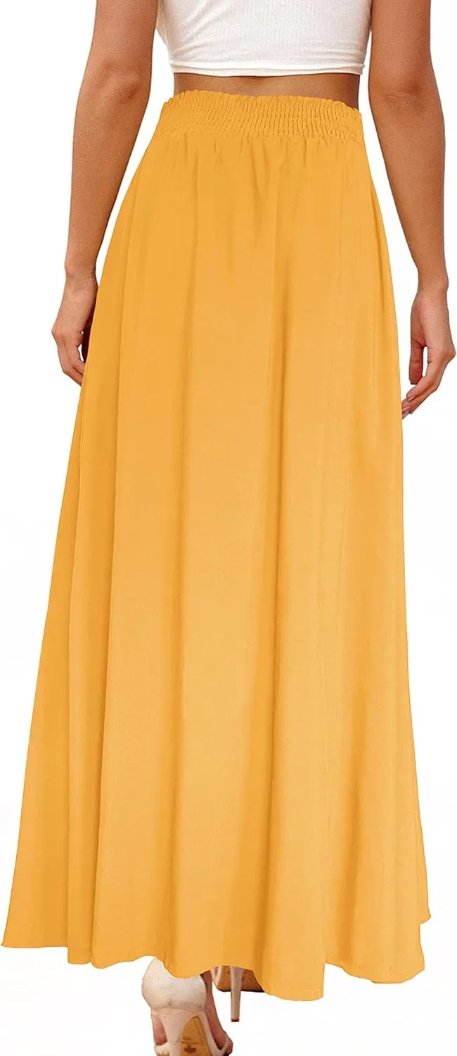 Afibi Women's Print Long Skirts High Waist Split A Line Full Length Maxi Skirt
