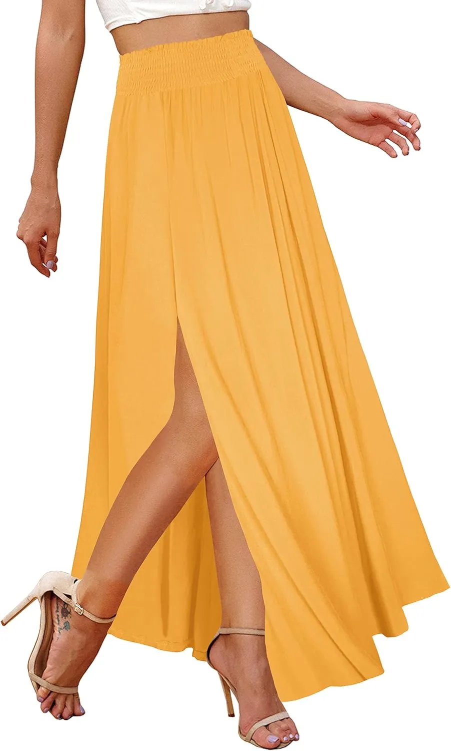 Afibi Women's Print Long Skirts High Waist Split A Line Full Length Maxi Skirt