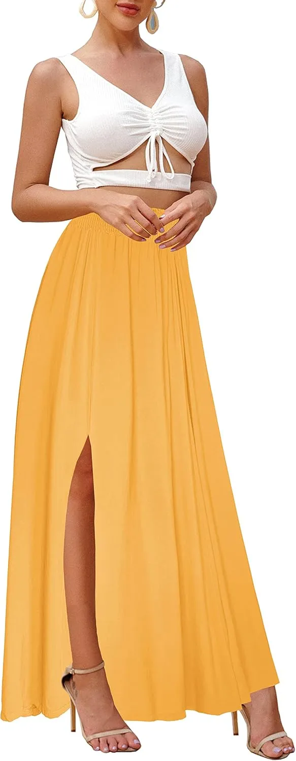 Afibi Women's Print Long Skirts High Waist Split A Line Full Length Maxi Skirt