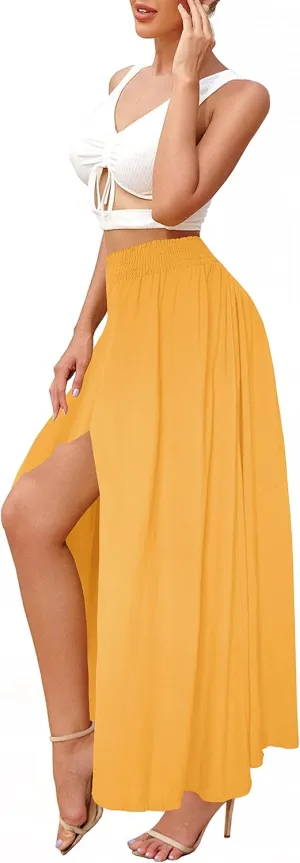 Afibi Women's Print Long Skirts High Waist Split A Line Full Length Maxi Skirt