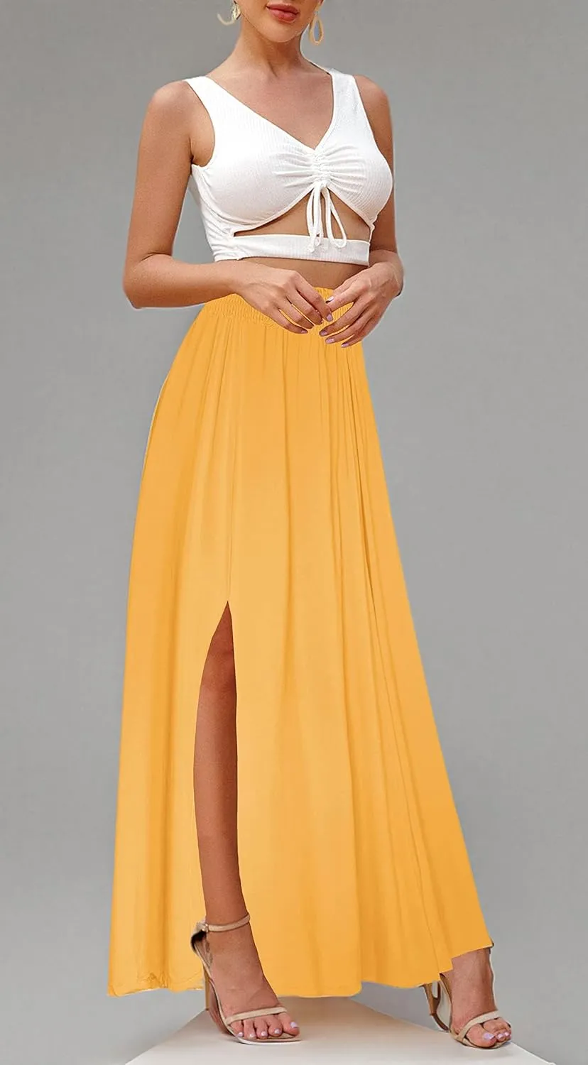 Afibi Women's Print Long Skirts High Waist Split A Line Full Length Maxi Skirt