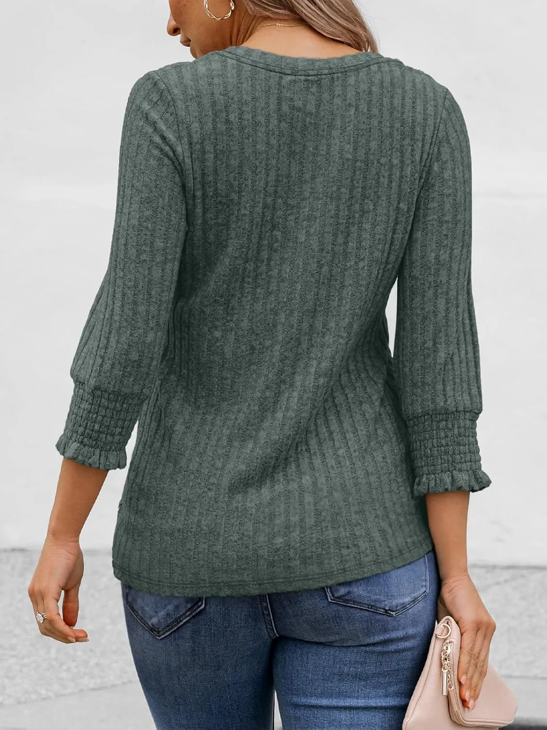 AUTOMET Womens 3/4 Sleeve Tops T Shirts Summer Sweater Round Neck Casual Top Ladies Tops Business Casual Blouses
