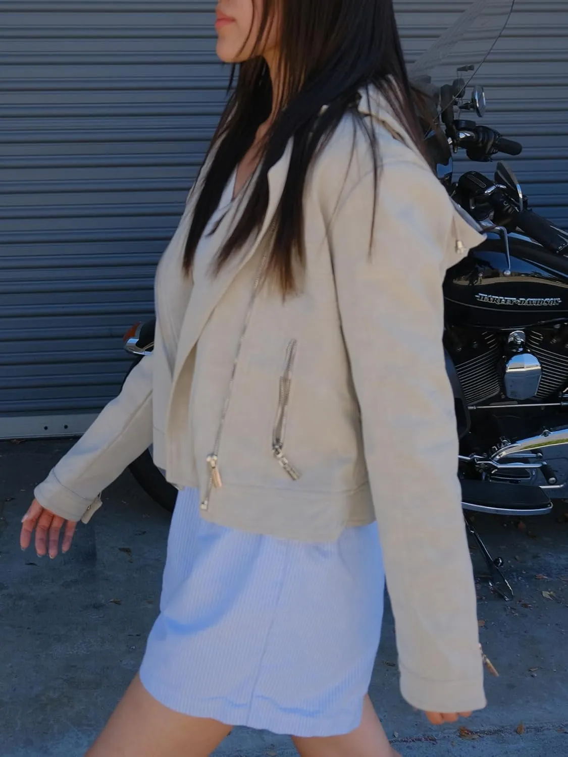 Awesome21 Women's Women's Classic Leather Moto Jacket with Furry Lining and Double Belt