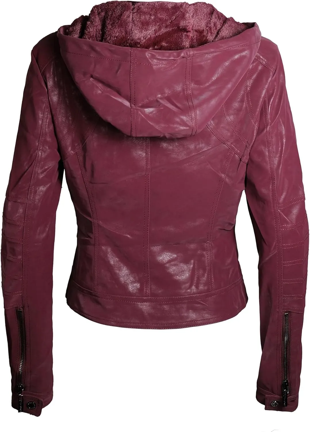 Awesome21 Women's Women's Classic Leather Moto Jacket with Furry Lining and Double Belt
