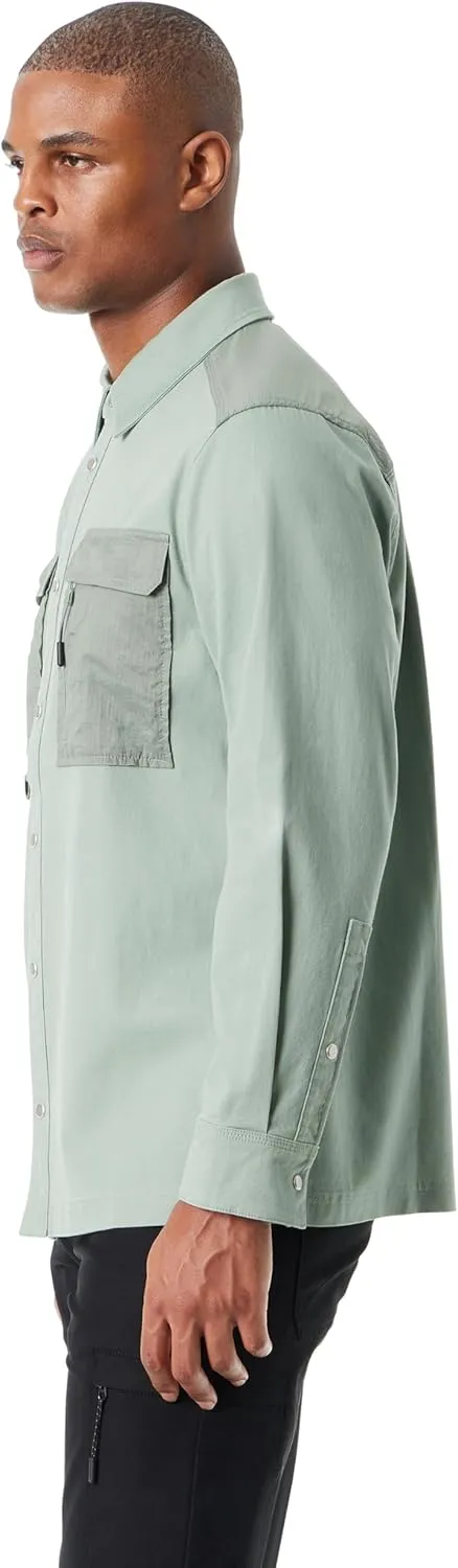 BASS OUTDOOR Men's Stretch Worker Snap Front Shacket with Double Chest Pockets Standard