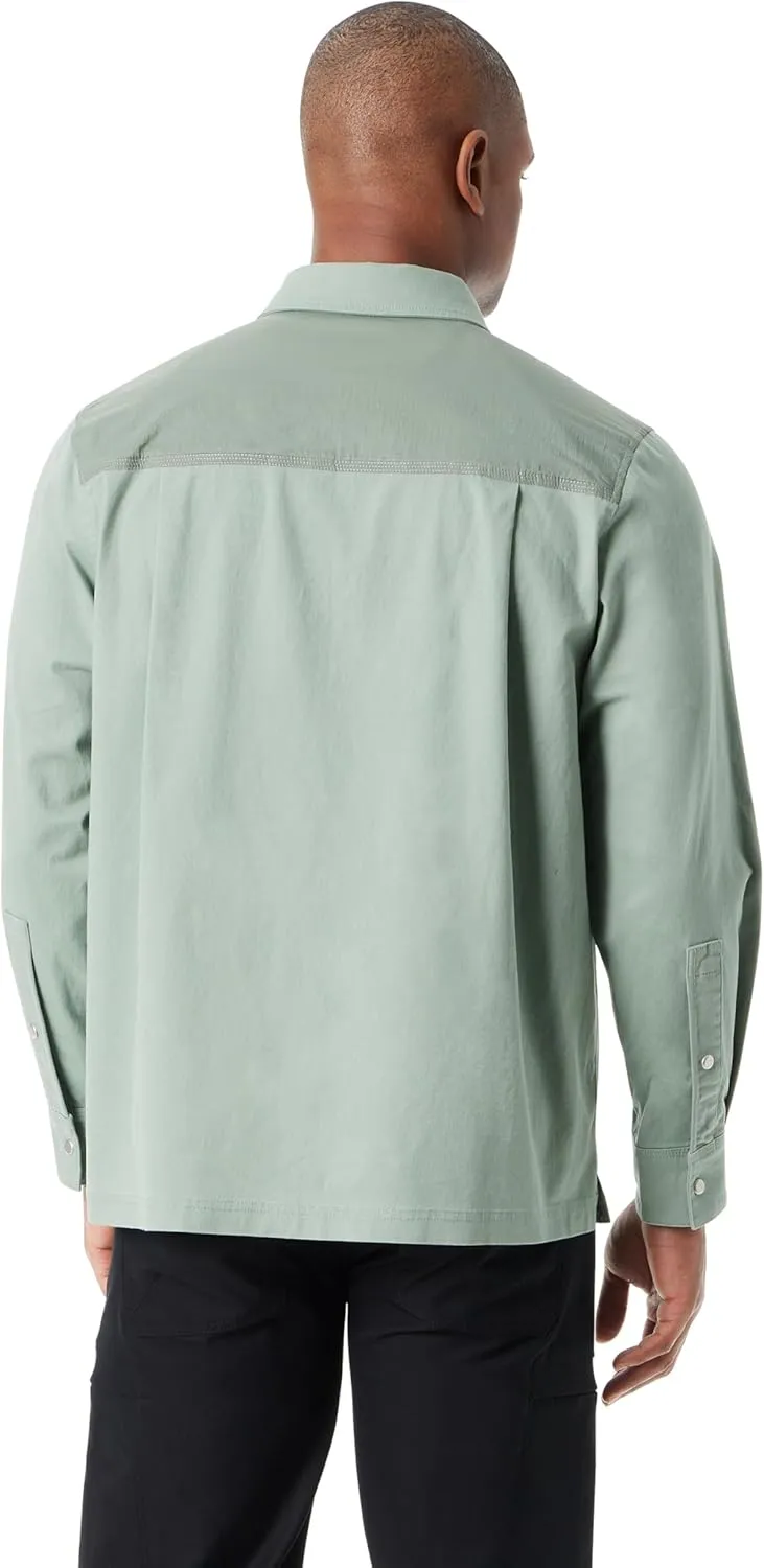 BASS OUTDOOR Men's Stretch Worker Snap Front Shacket with Double Chest Pockets Standard