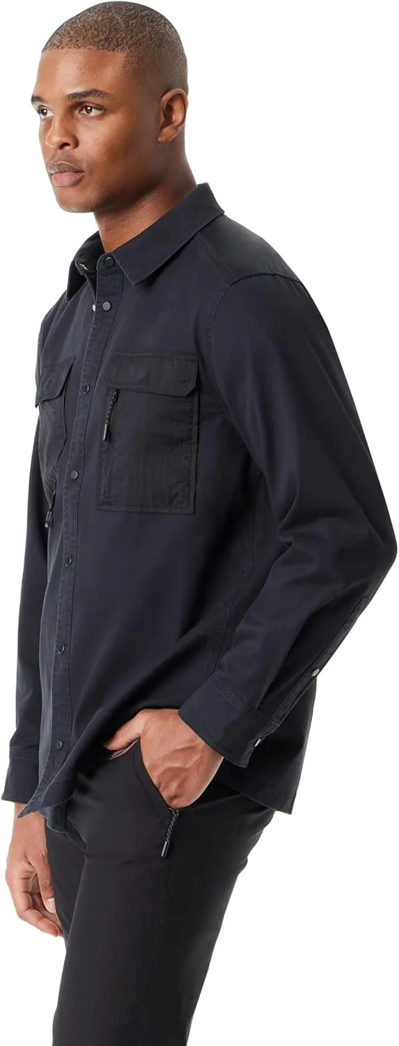BASS OUTDOOR Men's Stretch Worker Snap Front Shacket with Double Chest Pockets Standard