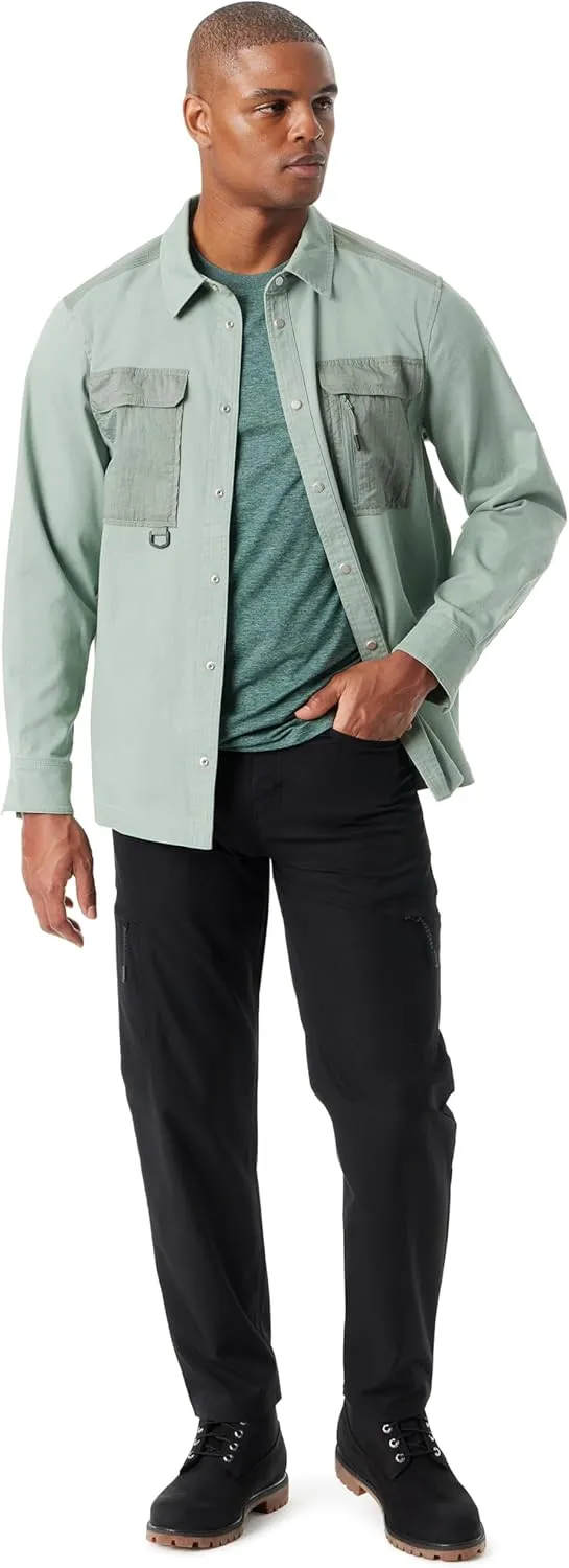 BASS OUTDOOR Men's Stretch Worker Snap Front Shacket with Double Chest Pockets Standard