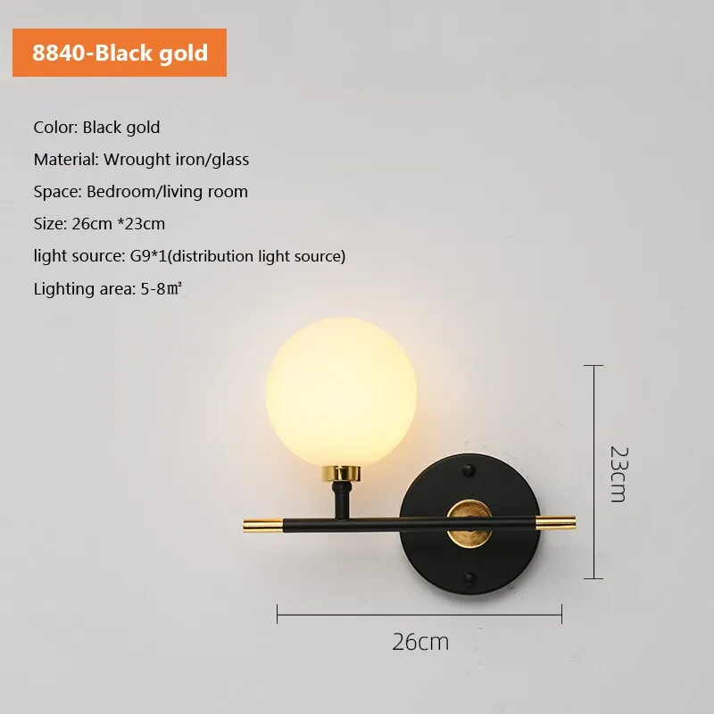 Black Gold Scandinavian Warm Globe Wall Sconce