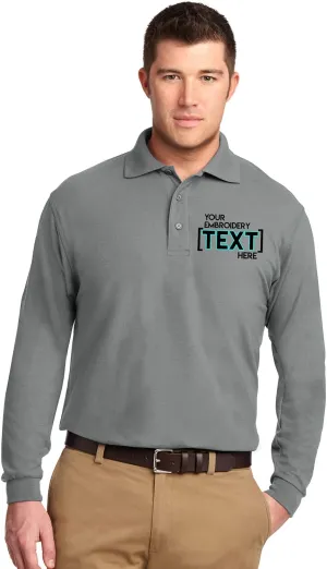 Custom Embroidered Mens Long Sleeve Polo Shirts - Personalized Embroidery Polo Tees