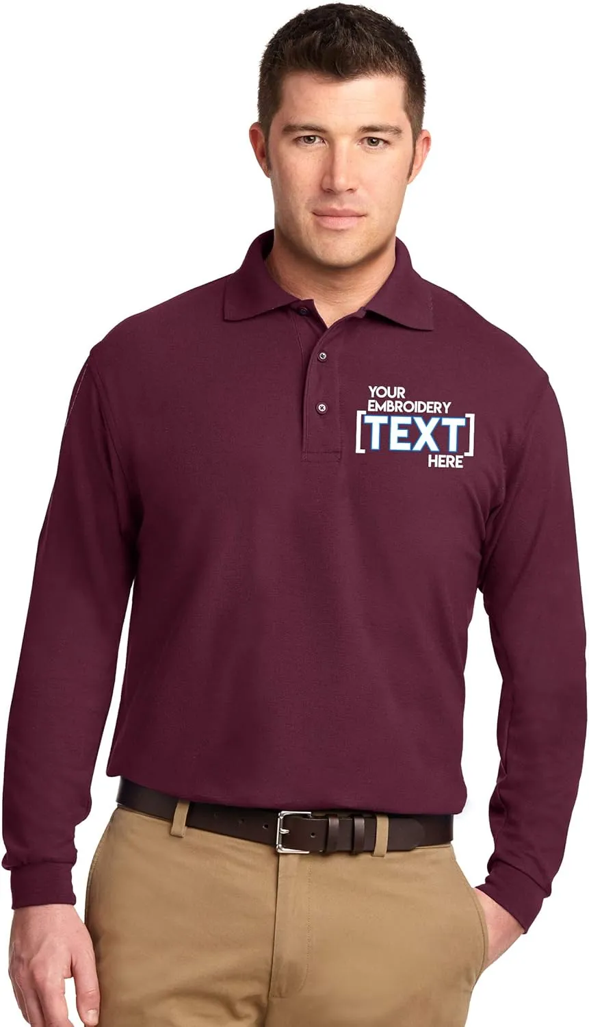 Custom Embroidered Mens Long Sleeve Polo Shirts - Personalized Embroidery Polo Tees