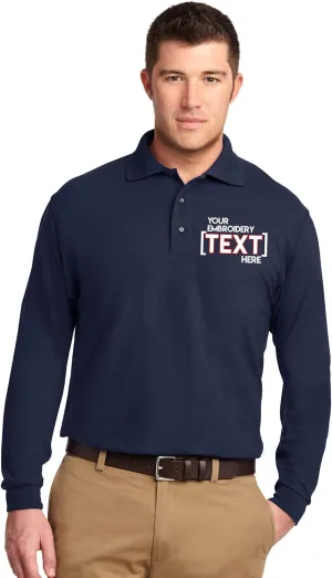 Custom Embroidered Mens Long Sleeve Polo Shirts - Personalized Embroidery Polo Tees