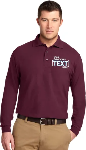 Custom Embroidered Mens Long Sleeve Polo Shirts - Personalized Embroidery Polo Tees