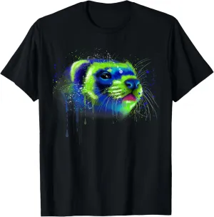 Ferret Face Graphics Hand Drawn Splash Art Ferret Pet Lover T-Shirt
