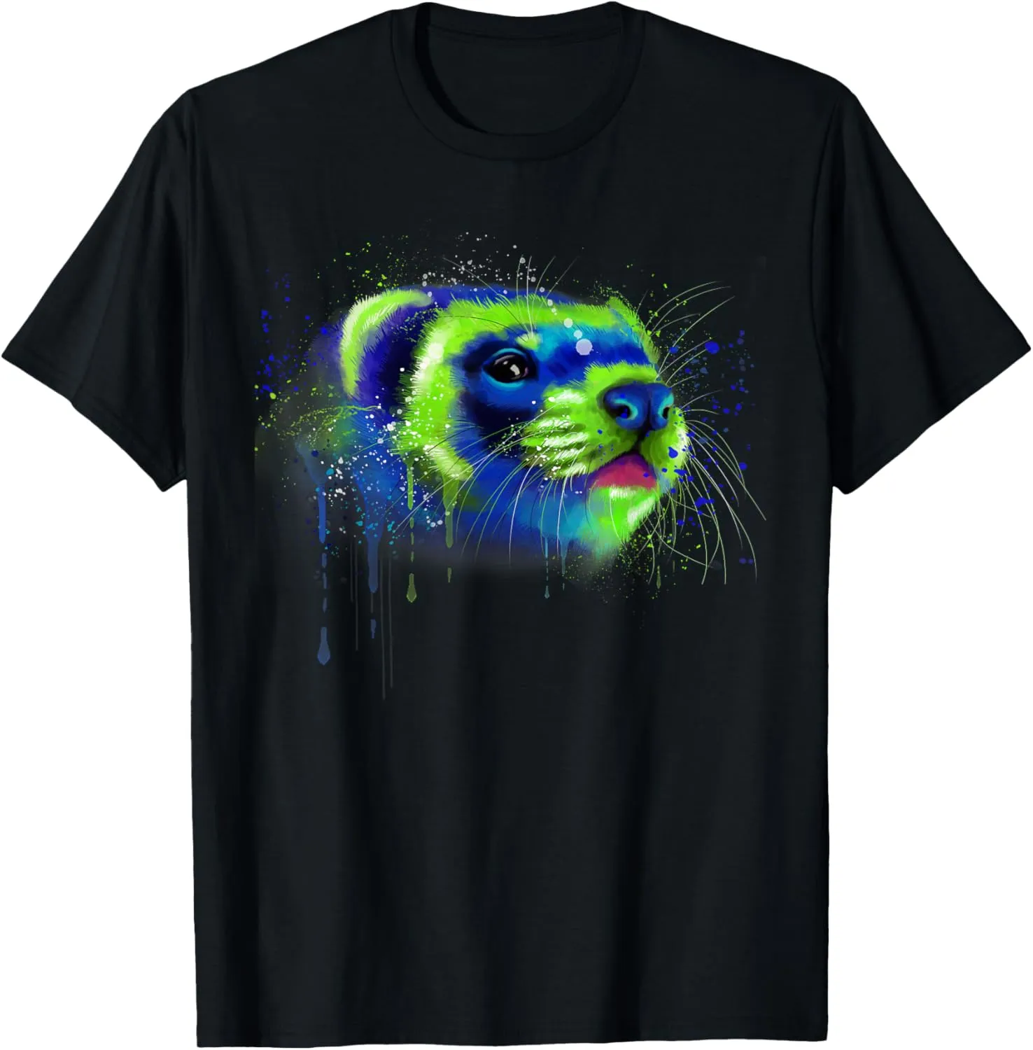 Ferret Face Graphics Hand Drawn Splash Art Ferret Pet Lover T-Shirt