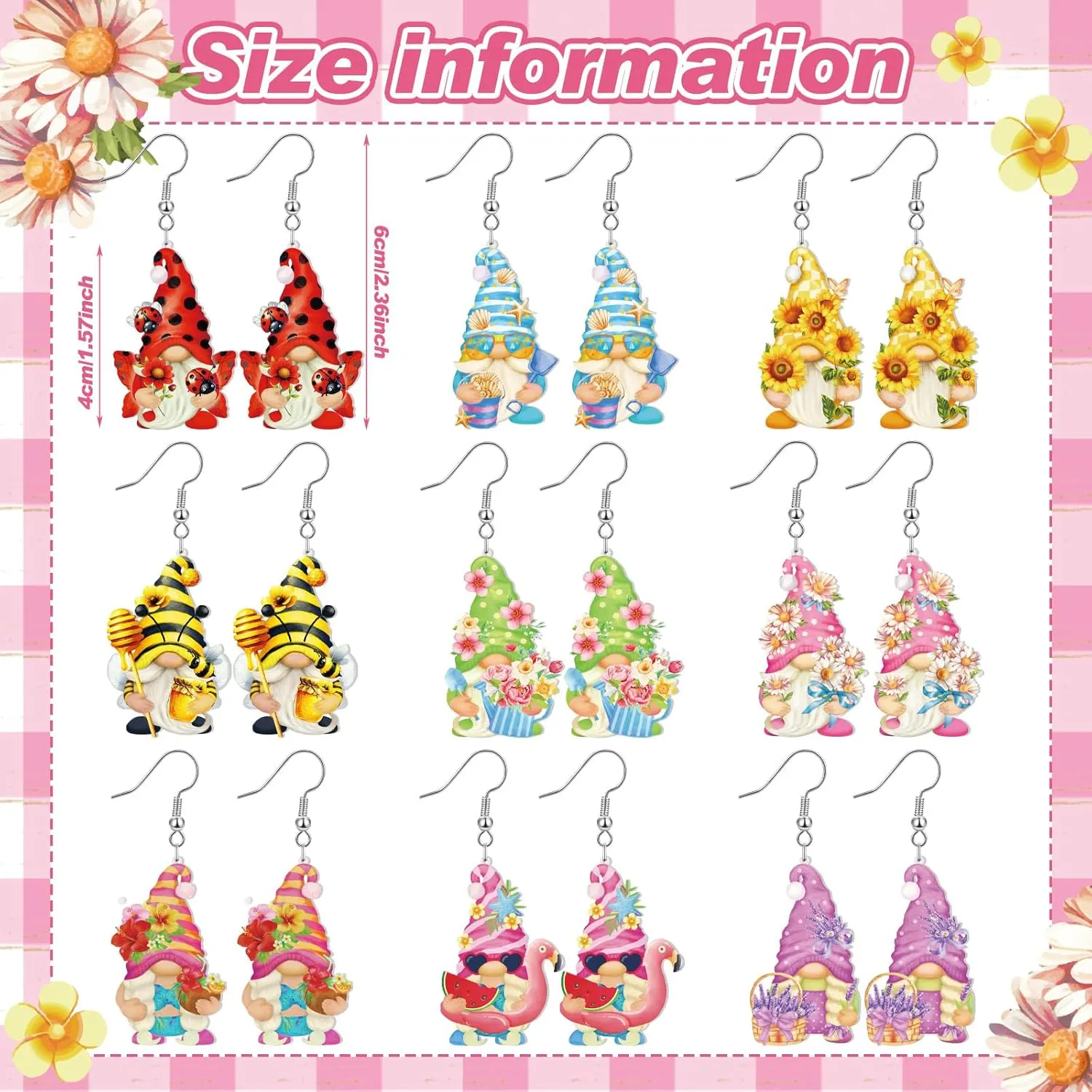 Glenmal 9 Pairs Summer 4th of July Gnome Earrings for Women Patriotic Jewelry Gift Holiday Acrylic Drop Dangle Earrings