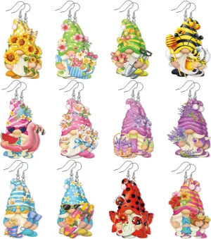 Glenmal 9 Pairs Summer 4th of July Gnome Earrings for Women Patriotic Jewelry Gift Holiday Acrylic Drop Dangle Earrings