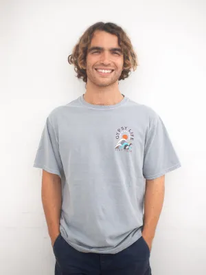Gypsy Life Surf Shop - Men's Dyed Ringspun Tee - Campari Waves - Gray