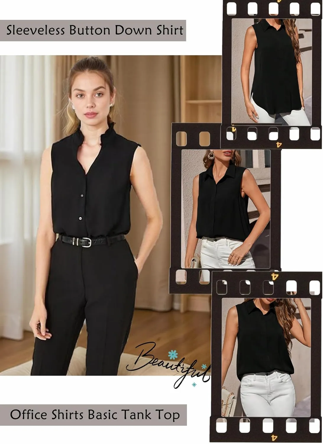 HOTOUCH Womens Sleeveless Button Down Shirt Collared Cotton Linen Blouse Casual Office Shirts Basic Tank Top