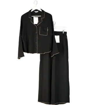LOUNGE APPAREL Black Crinkle Pyjama Set UK S