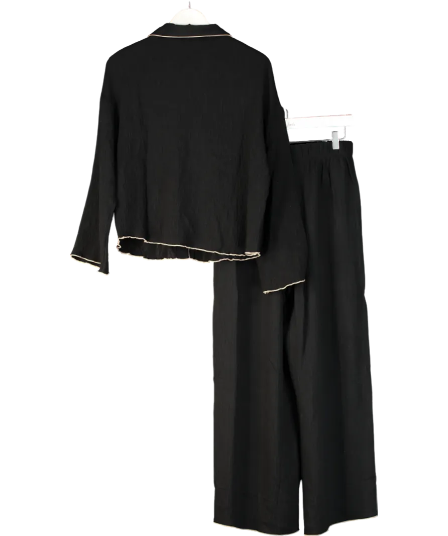 LOUNGE APPAREL Black Crinkle Pyjama Set UK S
