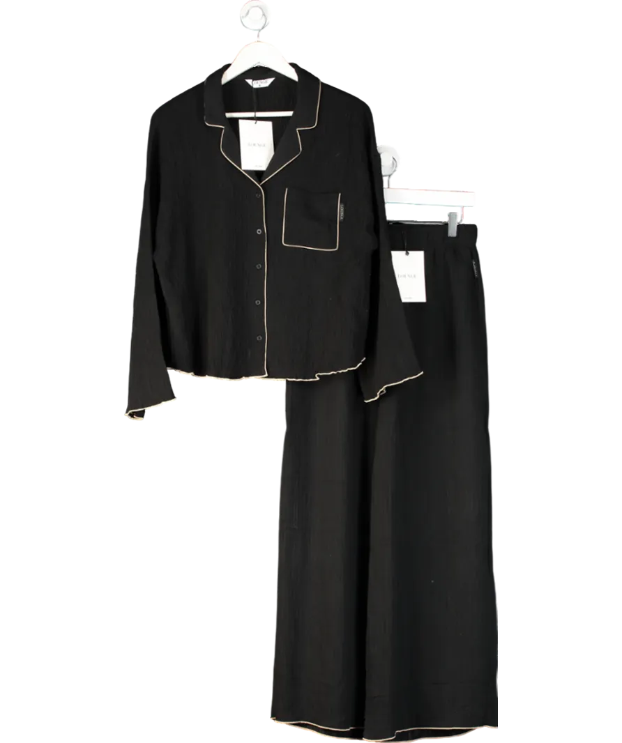 LOUNGE APPAREL Black Crinkle Pyjama Set UK S