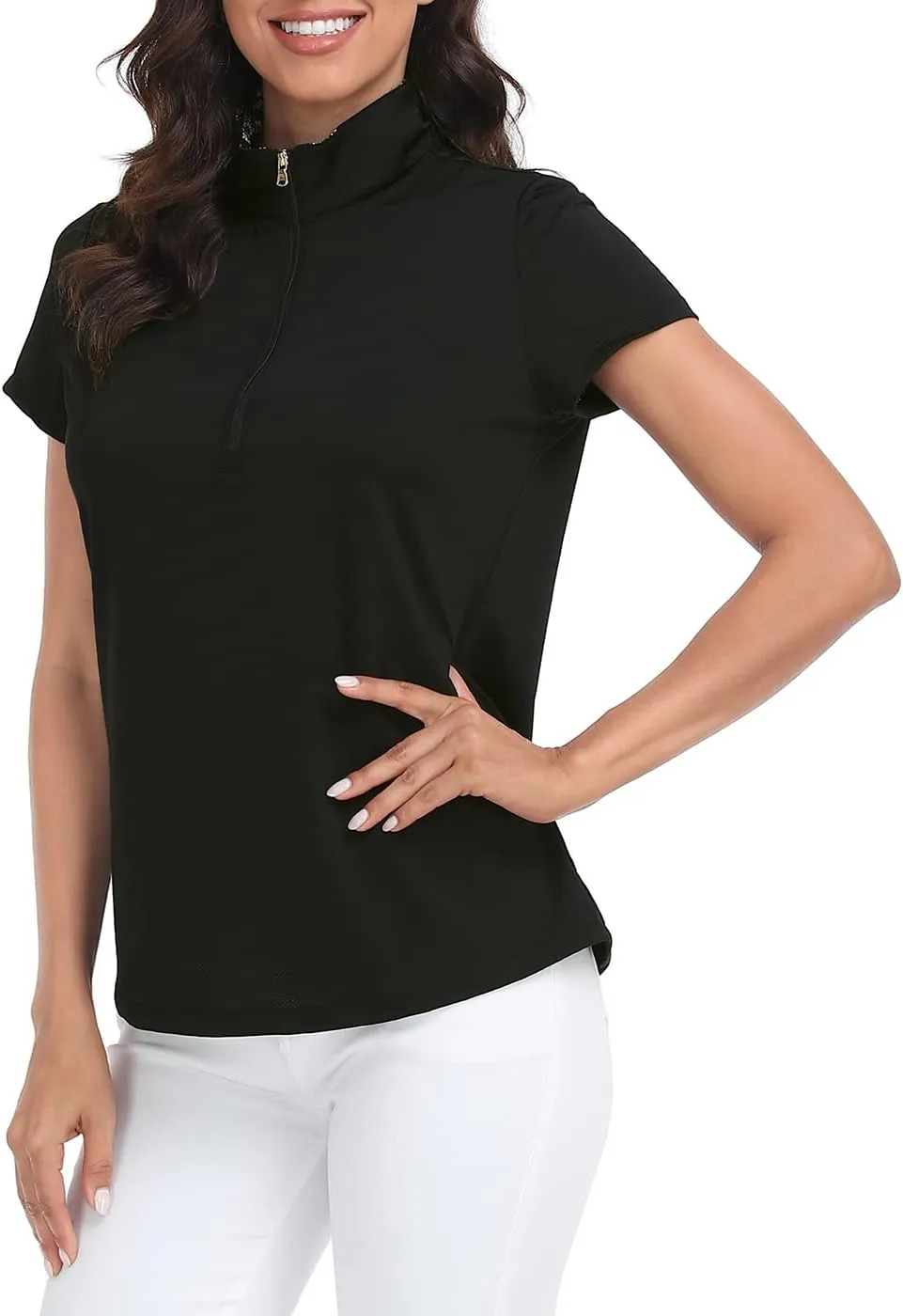 LRD Women's Golf Polo Shirts Short Sleeve Tennis Shirt UPF 30 Quarter Zip Up