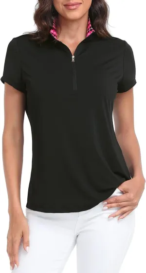 LRD Women's Golf Polo Shirts Short Sleeve Tennis Shirt UPF 30 Quarter Zip Up