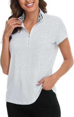 LRD Women's Golf Polo Shirts Short Sleeve Tennis Shirt UPF 30 Quarter Zip Up