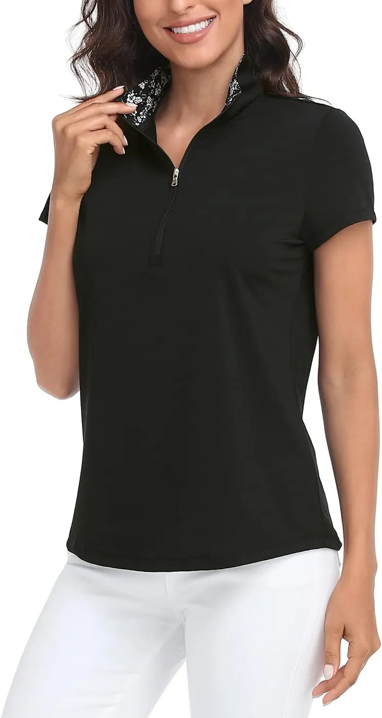 LRD Women's Golf Polo Shirts Short Sleeve Tennis Shirt UPF 30 Quarter Zip Up