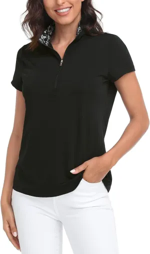 LRD Women's Golf Polo Shirts Short Sleeve Tennis Shirt UPF 30 Quarter Zip Up