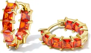 Mesovor Cubic Zirconia Gold Hoop Earrings for Women Trendy, 18K Gold Plated Lightweight Huggie Hoops Earrings | Green Black Red Stones CZ Earrings Jewelry