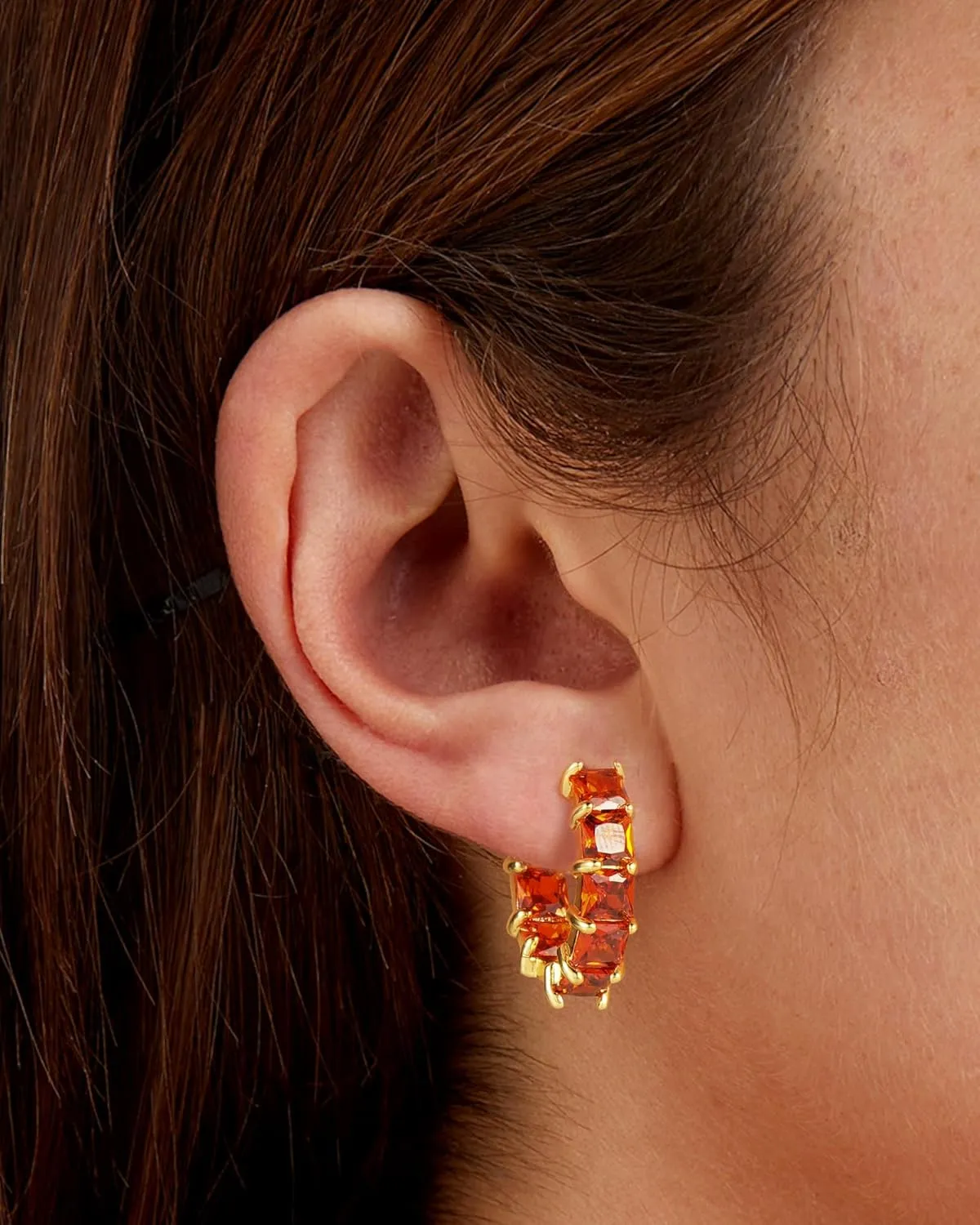 Mesovor Cubic Zirconia Gold Hoop Earrings for Women Trendy, 18K Gold Plated Lightweight Huggie Hoops Earrings | Green Black Red Stones CZ Earrings Jewelry