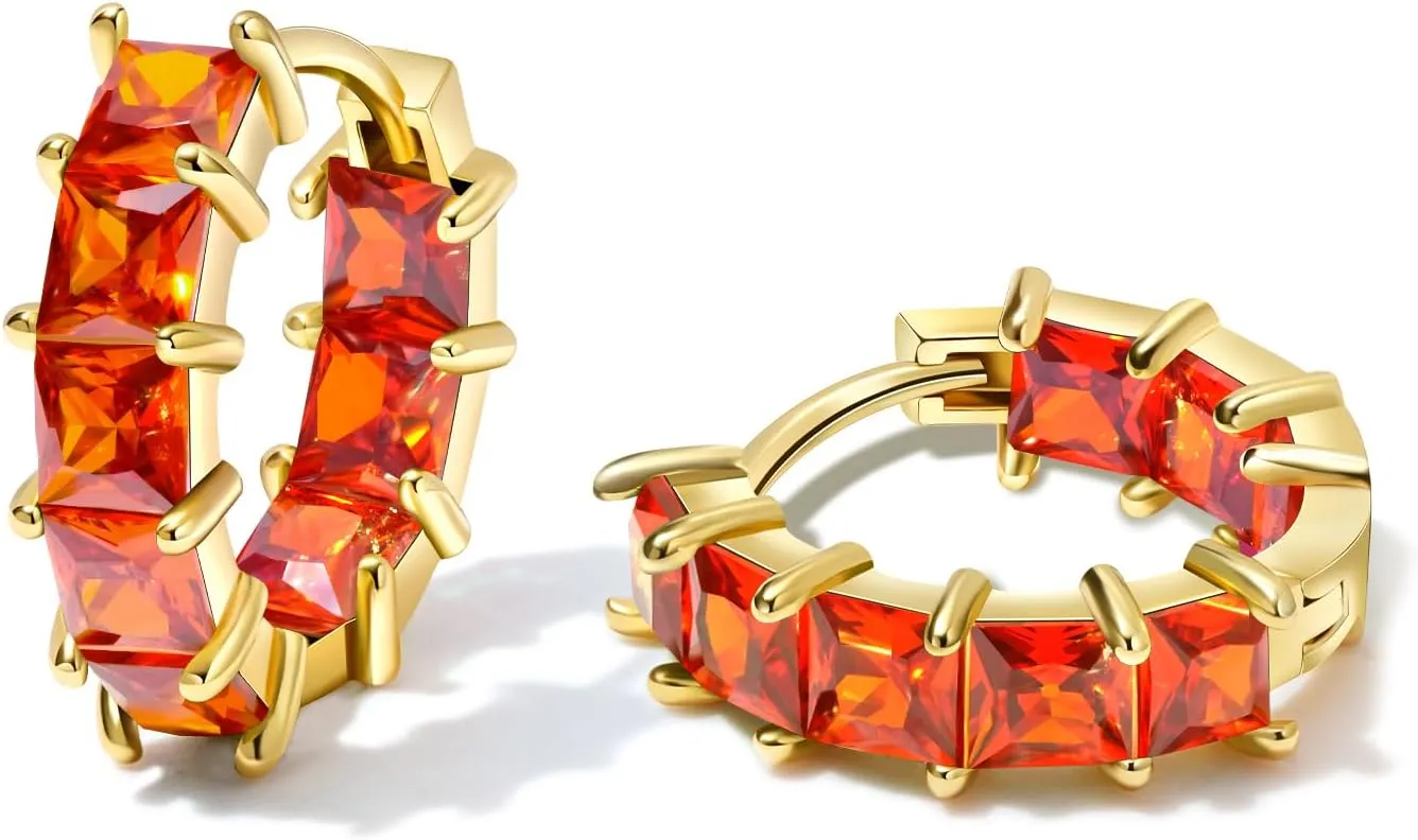 Mesovor Cubic Zirconia Gold Hoop Earrings for Women Trendy, 18K Gold Plated Lightweight Huggie Hoops Earrings | Green Black Red Stones CZ Earrings Jewelry