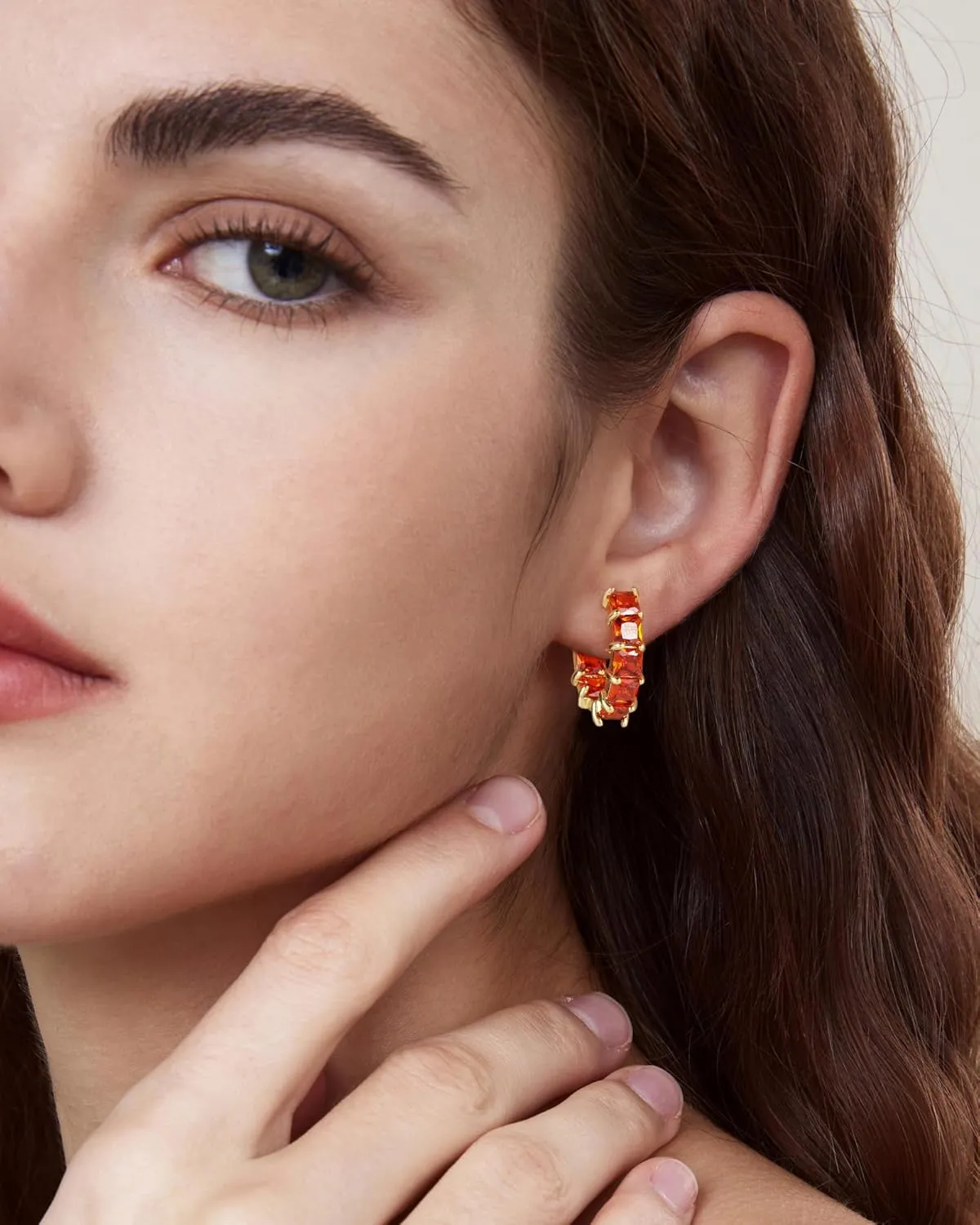 Mesovor Cubic Zirconia Gold Hoop Earrings for Women Trendy, 18K Gold Plated Lightweight Huggie Hoops Earrings | Green Black Red Stones CZ Earrings Jewelry