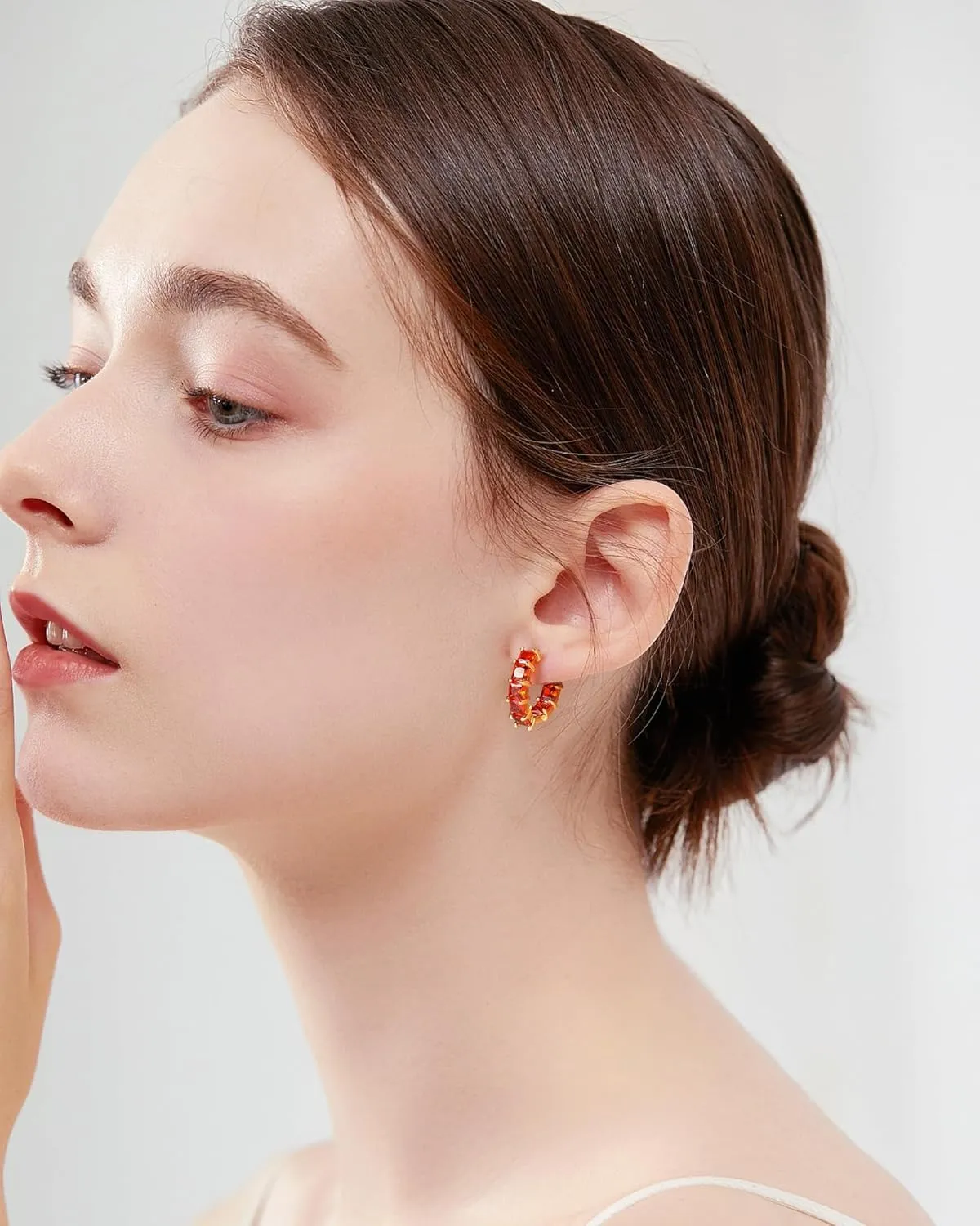 Mesovor Cubic Zirconia Gold Hoop Earrings for Women Trendy, 18K Gold Plated Lightweight Huggie Hoops Earrings | Green Black Red Stones CZ Earrings Jewelry