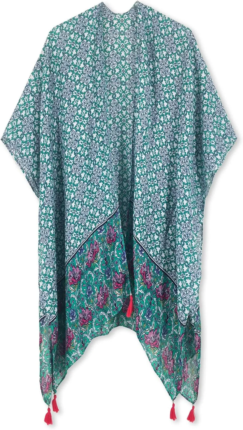 Moss Rose Women's Beach Cover up Swimsuit Kimono with Bohemian Floral Print, Loose Casual Resort Wear