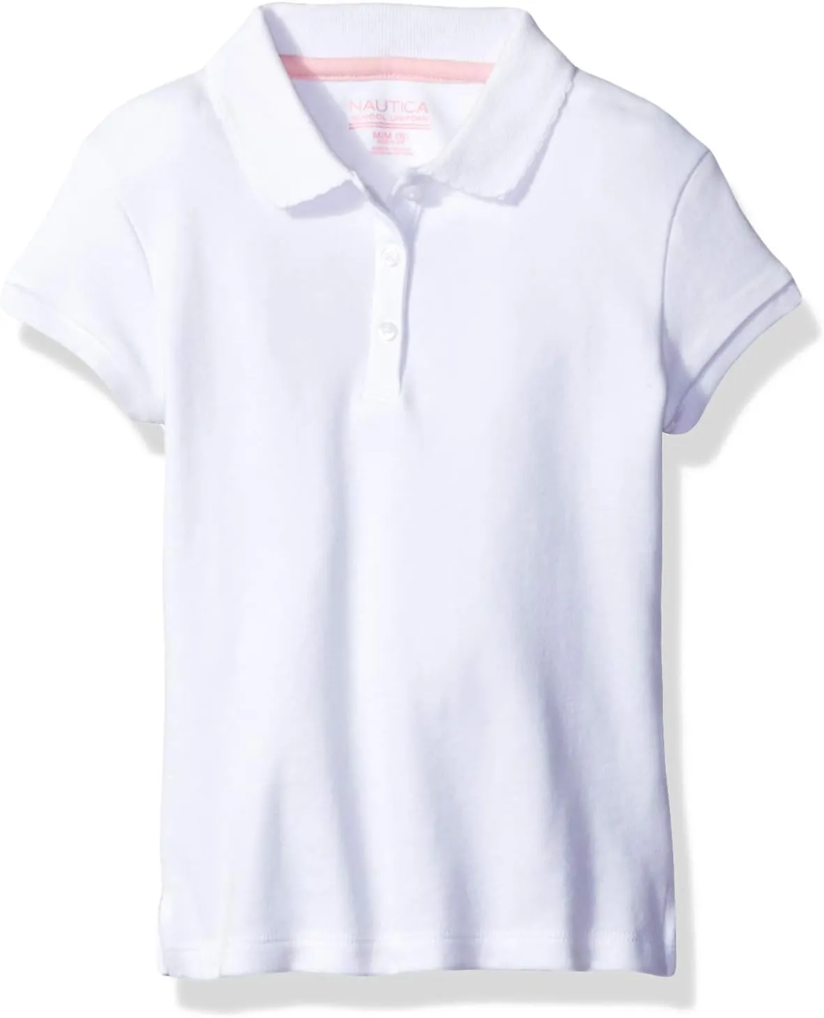 Nautica Girls' School Uniform Short Sleeve Polo Shirt, Button Closure, Soft Pique Fabric