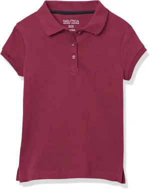 Nautica Girls' School Uniform Short Sleeve Polo Shirt, Button Closure, Soft Pique Fabric