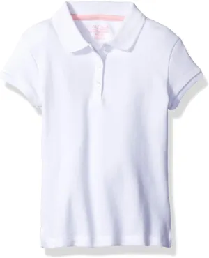 Nautica Girls' School Uniform Short Sleeve Polo Shirt, Button Closure, Soft Pique Fabric