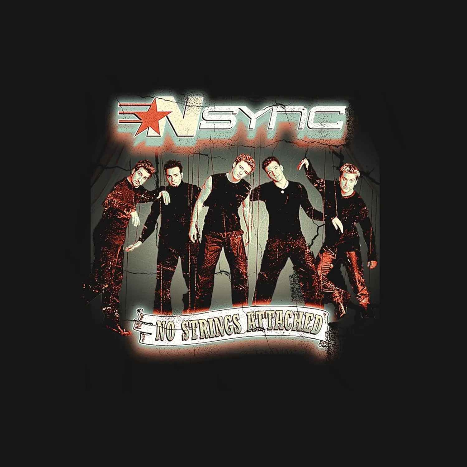 NSYNC T Shirt No Strings Attached Adult Black Short Sleeve 90s Boy Band Pop Music Graphic Tees