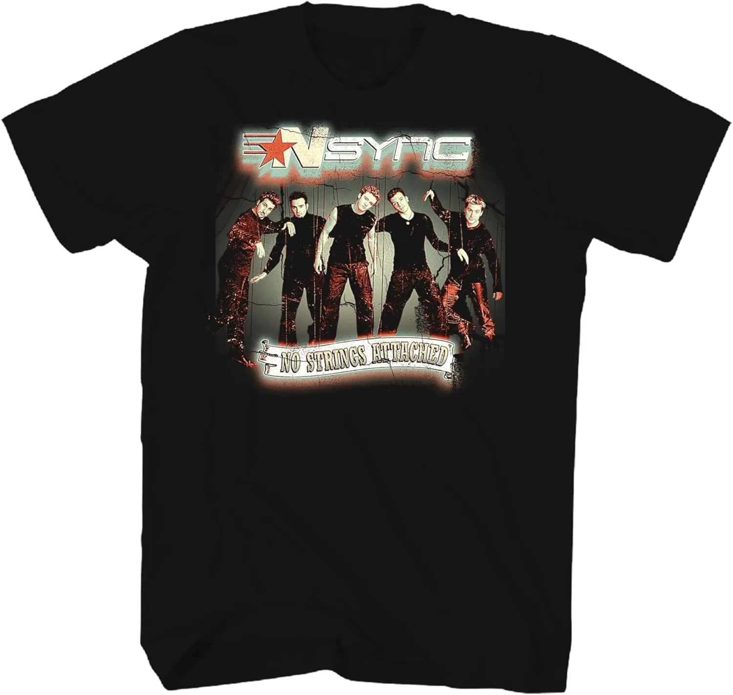 NSYNC T Shirt No Strings Attached Adult Black Short Sleeve 90s Boy Band Pop Music Graphic Tees