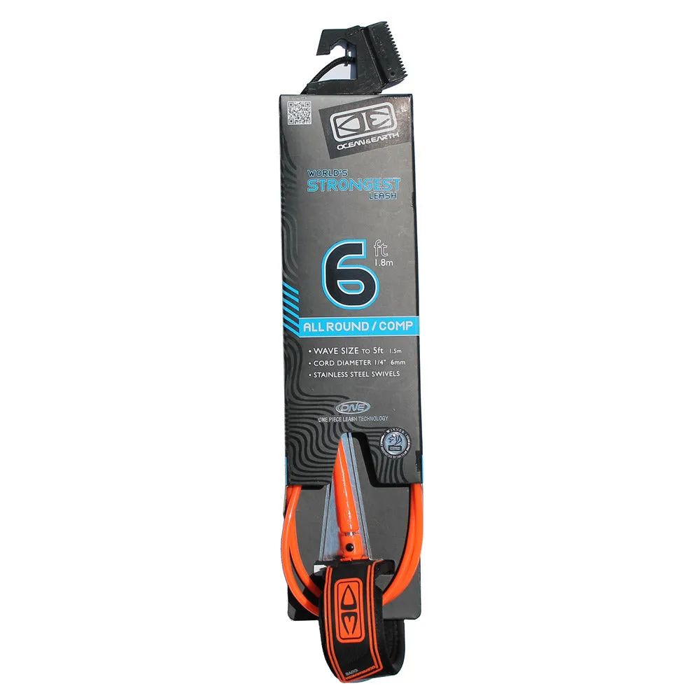 Ocean & Earth One Piece All Round Comp Leash (6ft-Orange)