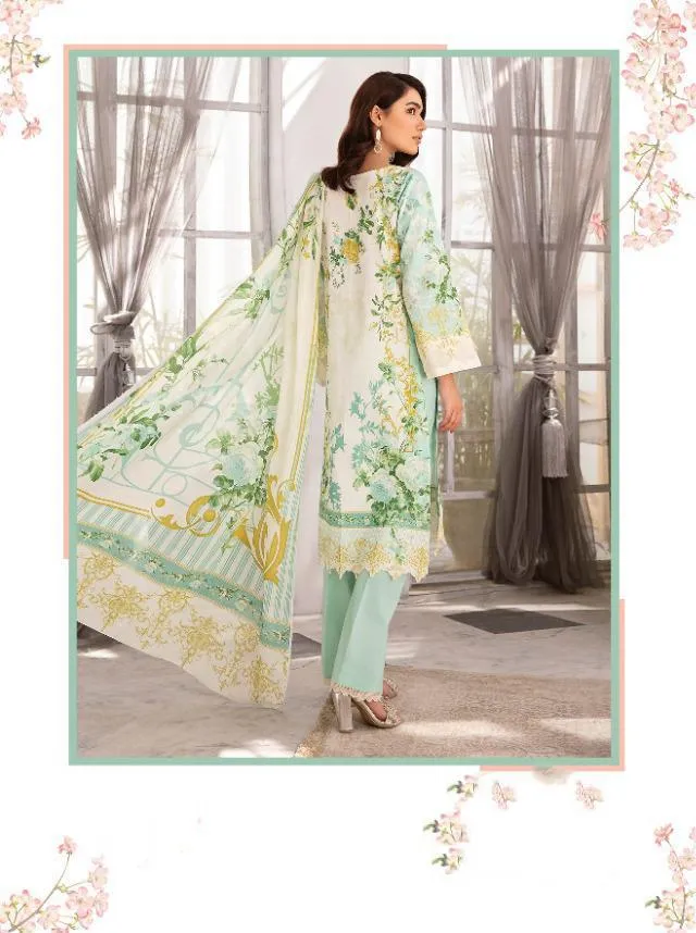 Pakistani Light Blue Cotton Suit Material for women with Chiffon Dupatta