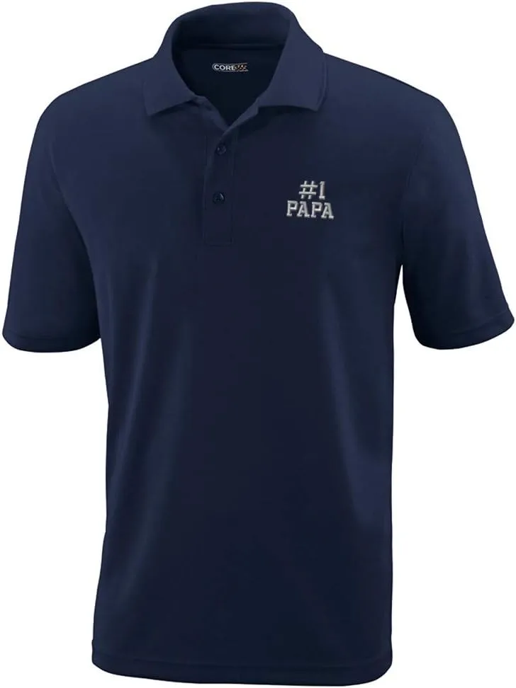 Performance Golf Tees Number #1 PAPA Embroidery Polyester Short Sleeves Polo Shirts for Men Navy Design Only Large