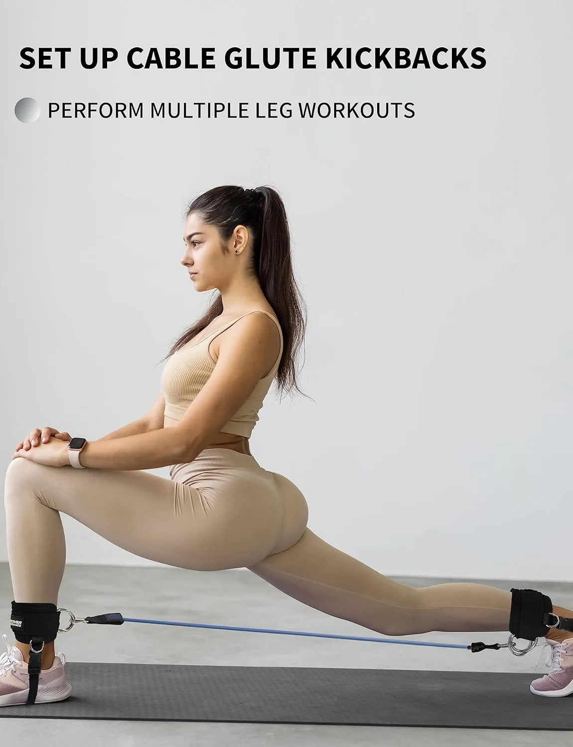 POWER GUIDANCE Ankle Strap for Cable Machine Professional Kickback Ankle Strap for Glute Workouts, Leg Extensions - Adjustable Strap with D-Rings